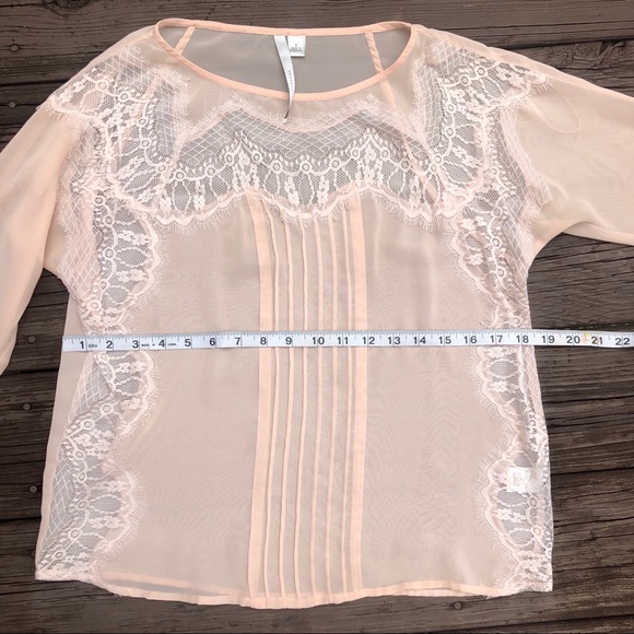blush sheer blouse with lace - Picture 2 of 4